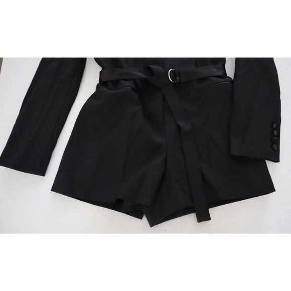 Helmut Lang L09HW203 Women's Sz 2 / US XS Black Stretch Wool Tuxedo Romper $595+ - Picture 6 of 11